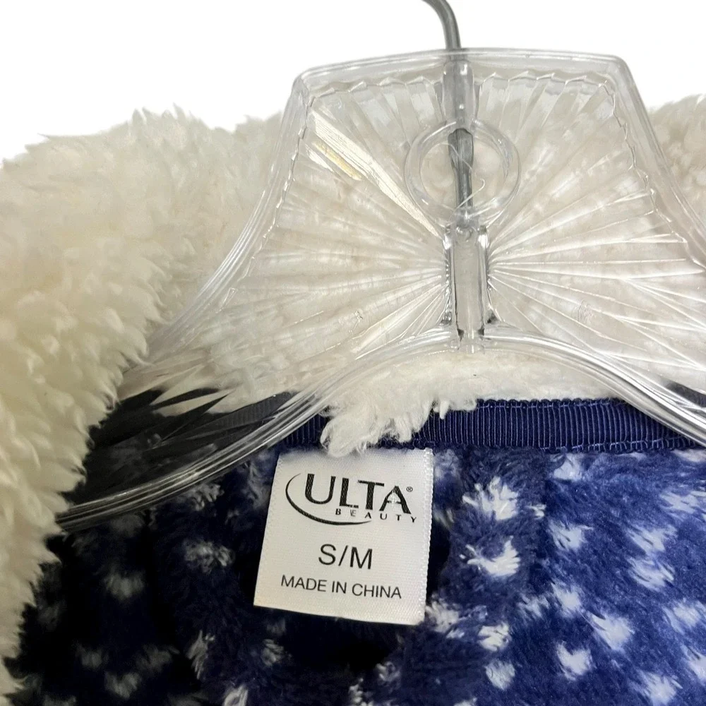 ULTA Cozy Plush Fair Isle Pattern Robe‎ Shawl Collar Belted Blue S/M
